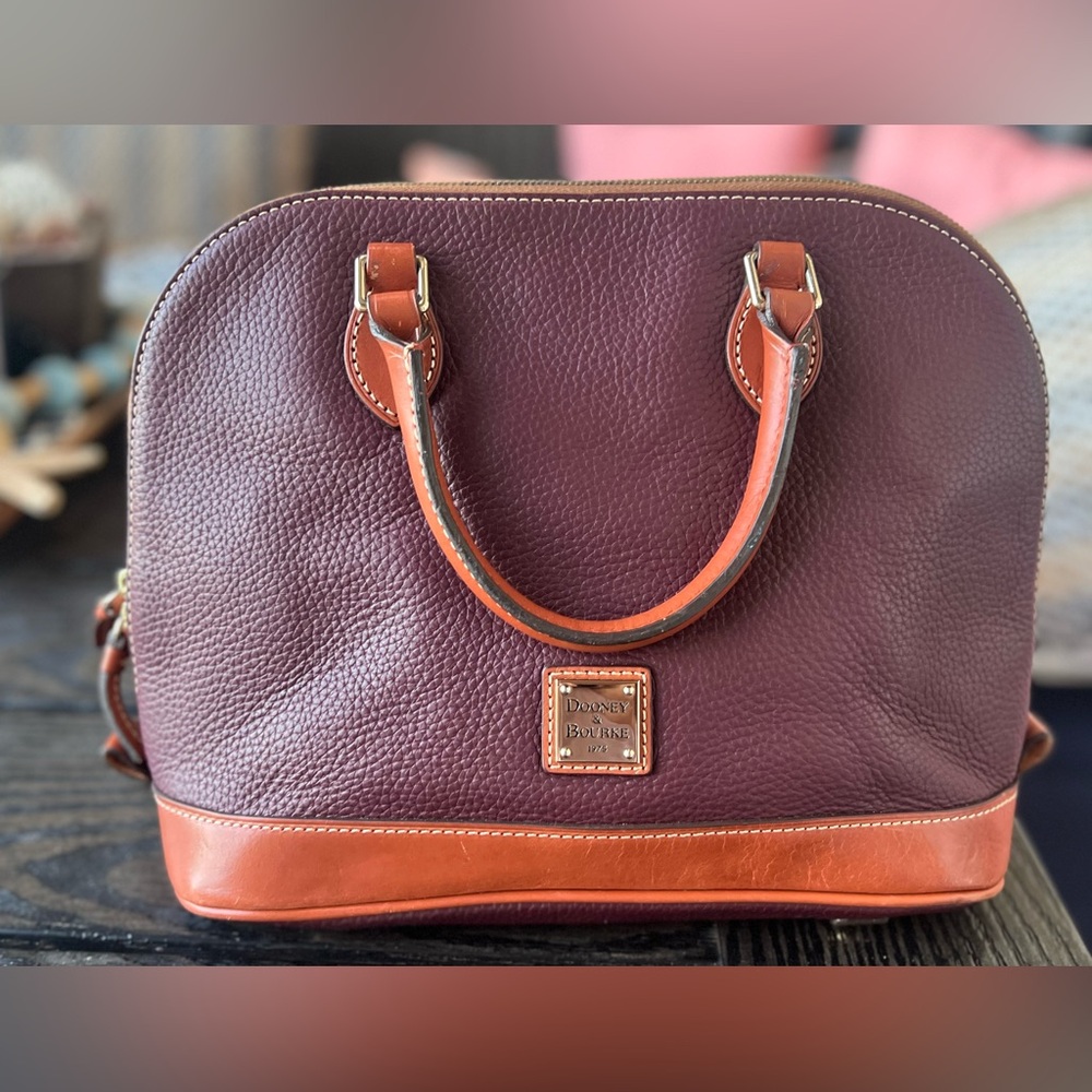 Vintage Dooney & Bourke Burgundy and Tan Satchel- See photos for any flaws
